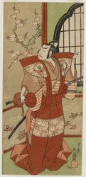 Onoe Kikugogo I als Izumi no Saburo im Ichimura Theater, 1769