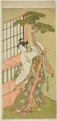 Der Schauspieler Ichikawa Monnosuke II als Tsunewaka-maru im Stück Iro Moyo Aoyagi Soga, aufgeführt im Nakamura-Theater im zweiten Monat, 1775