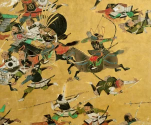 Ein antiker Samurai-Bildschirm, der den Fall der Burg Osaka im Jahr 1615 darstellt, 2005