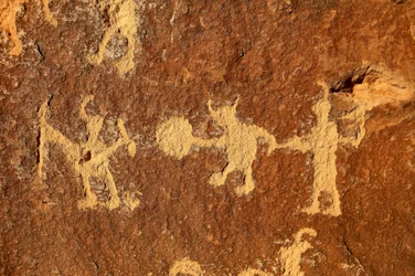 In Nine Mile Canyon auf Warrior Ridge verschiedene Fremont-Kampf- und Schlachtszenen von den Tafeln, 2005 (Foto)