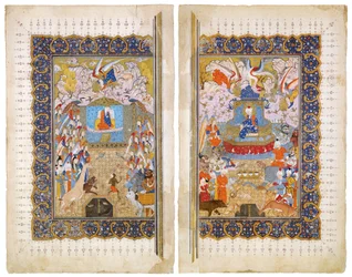 Die Königin von Saba und König Salomo, Manuskriptillumination aus dem Epos Shahname von Ferdowsi