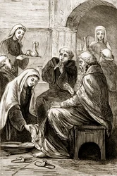St. Brigit bewirtet einen Bischof, aus The Trias Thaumaturga, oder Drei Wunder wirkende Heilige von Irland, von Mary Cusack (1829-99) veröffentlicht ca. 1890er Jahre