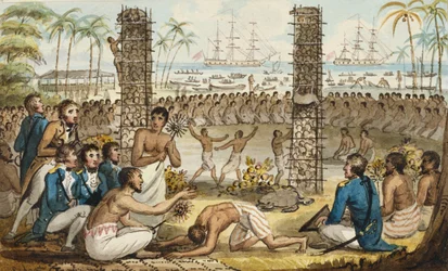 Kapitän Cook auf der Insel Otaheite, aus den Reisen von Kapitän Cook