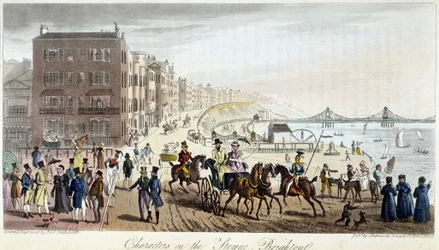 Charaktere in Brighton - in „The English Spy“ von Charles Molloy Westmacott, Zeichnung von Robert Cruikshank, London Edition