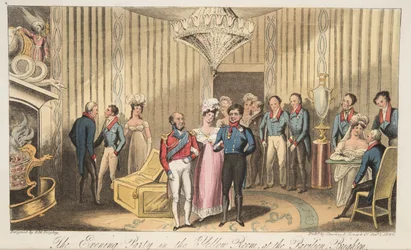 Die Abendgesellschaft im Pavillon, Brighton, aus The English Spy, veröffentlicht 1824