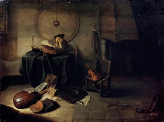 Melancholie II Wissenschaftler in seinem Studio, niederländisches Gemälde des 17. Jahrhunderts