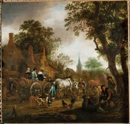 Kutsche vor einem Gasthaus