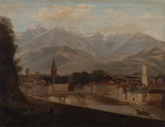 Ansicht von Grenoble, die Belledonne-Bergkette im Hintergrund