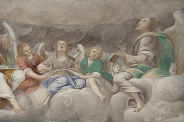 Engel, musizierende Engel und Putten, Detail des Paradieses mit ewigem Vater (Detail)