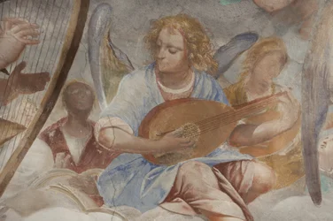 Engel, musizierende Engel und Putten, Detail des Paradieses mit ewigem Vater (Detail)