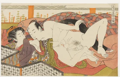 Küssen ihrer Brust, Nr. 9 aus Zwölf Kämpfen im Weg der Liebe (Shikidō torikumi jūniban)