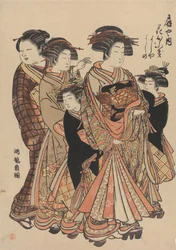 Die Kurtisanen Hanaofuki, Yoshiya und Yoshino aus dem Bordell Ōgiya