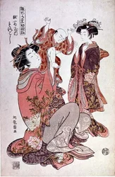 Die Kurtisane Morokoshi von Echizan mit Kind und Begleiter, c.1775