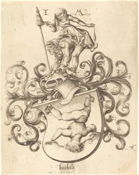 Wappen mit fallendem Jungen, ca. 1480-1490