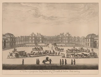 Ansicht und Perspektive des Schlosses von Versailles, von innen der Vorhof