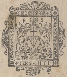 Zwei Putti mit Schild, beschriftet Pier Santi