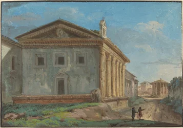 Tempio della Fortuna Virile mit dem Tempio di Vesta in der Ferne