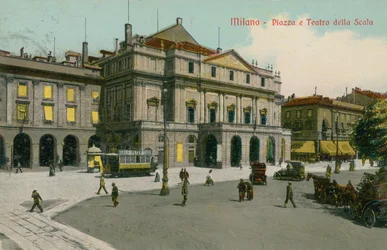 Mailand - Piazza und Teatro alla Scala. Postkarte gesendet im Jahr 1913