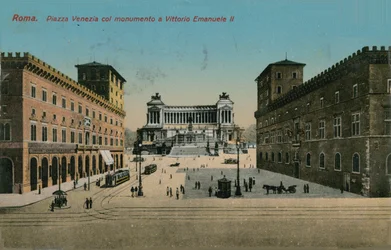 Piazza Venezia und Denkmal für König Viktor Emanuel II. von Italien, Rom. Postkarte von 1913.