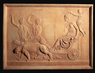 Italienisches Terrakotta-Reliefpanel mit Darstellung des Triumphs der Ariadne, gezeigt im Pantherwagen des Bacchus mit Silenus und Pan, ca. 1870
