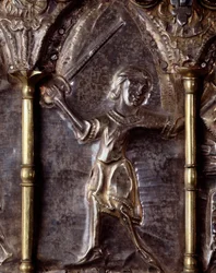 Arche Barbarossa, mit Szenen aus dem Leben von Johannes dem Täufer (Holz, Silberblatt und Steine)