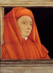 Cassone mit 5 Porträts des Meisters der florentinischen Renaissance, Detail mit dem Porträt von Bondone Ambrogio genannt Giotto di Bondone