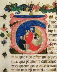 Feier der Eucharistie, aus einer Mariegola der Laiengilde des Hl. Hieronymus, um 1400