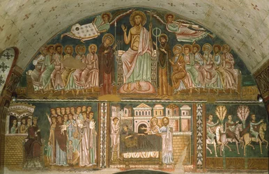 Christus auf dem Thron zwischen der Jungfrau, Johannes dem Täufer, den Aposteln und zwei Engeln