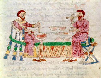 Codex 132 Livre 22 Kap.1 Das Mahl, aus De Universo von Rabanus Maurus (ca. 780-856) 1023