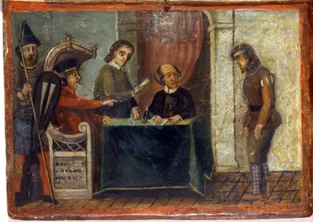 Verurteilung eines Bürgers in Anwesenheit des Richters und der Vertreter der Stadt, 1273. Staatsarchiv, Siena
