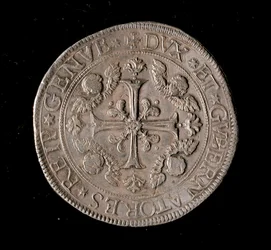 Währung der Republik Genua: fünf Ecu-Silbermünze. Durchmesser 61 mm. 1693. Vorderseite