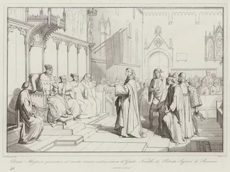 Dante Alighieri stellt sich dem Senat als Botschafter von Guido Novello di Polenta, Herr von Ravenna, vor