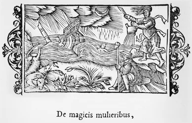 De magicis mulieribus, Illustration aus Historia de Gentibus Septentrionalibus von Olaus Magnus (1490-1558), veröffentlicht in Rom, 1555