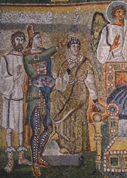 Detail aus Szenen von Christi erstem Kommen und Jesu Kindheit, Mosaik des Triumphbogens der Basilika Santa Maria Maggiore, Rom, Italien, 5. Jahrhundert