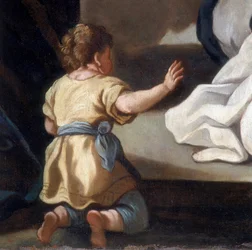 Detail des Gemäldes der Madonna des Rosenkranzes mit den Heiligen Dominikus und Katharina von Siena