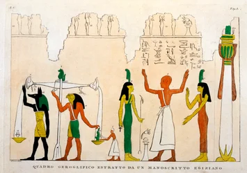 Auszug aus einer ägyptischen Hieroglyphenhandschrift, gestochen von Dominique Vivant, Baron de Denon (1747-1825)