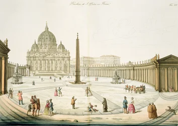 Fassade des Petersdoms in Rom mit dem davorliegenden Platz, Tafel 25 aus Teil III von Die Geschichte der Nationen, gestochen von G. Lago