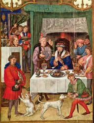Fol 1v Der Monat Januar: Reicher Herr am Tisch, aus dem Breviarium Grimani, ca. 1515