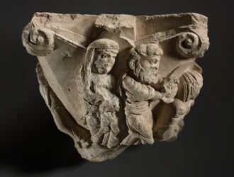Fragment eines Kapitells mit Szenen aus Marias Kindheit, Werkstatt der Kathedrale von Monopoli, frühe 1100er Jahre