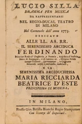 Frontispiz aus Mozarts Lucio Silla, aufgeführt in Mailand 1773