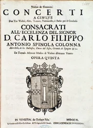 Frontispiz der Partitur von „Concerti a cinque, opera 5“ von Tomaso Albinoni