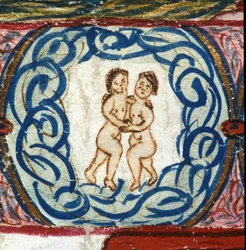 Sternzeichen Zwillinge. Italienisches Horoskop, Mitte des 15. Jahrhunderts.