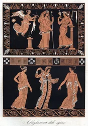 Griechische Königinnenkleider - Griechische Kleider der Königinnen - Gravur aus 