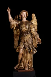 Schutzengel (Holzskulptur, Malerei und Gold)