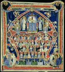 Historisierte Initiale A, die das Jüngste Gericht zeigt