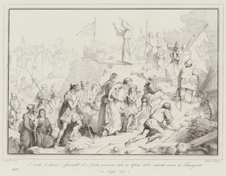 Die Alten, Frauen, Kinder und Verwundeten eilen alle zur Verteidigung der einstürzenden Mauern von Famagusta