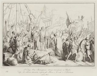 Der Doge Orso Partecipazio kehrt nach dem Sieg über die Slawen triumphierend nach Rialto zurück (Gravur)