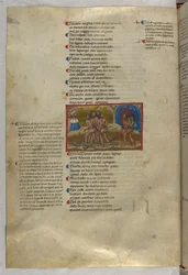 Inferno: Eine Gruppe von Dieben, von denen einer, Vanni Fucci, von einem Drachen angegriffen und von Flammen verschlungen wird (Gravur)