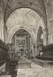 Innenraum der Kirche Chiaravalle, Italien, Stich nach einer Zeichnung von Quinto Michetti, aus L