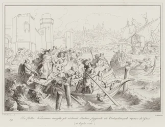 Die venezianische Flotte sammelt die lateinischen Bewohner, die vor den Griechen aus Konstantinopel fliehen